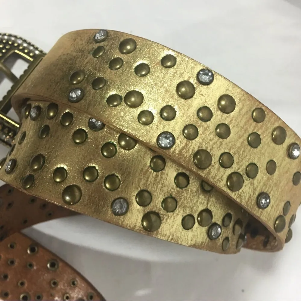 Vintage Arizona gold leather embellished belt - Image 6