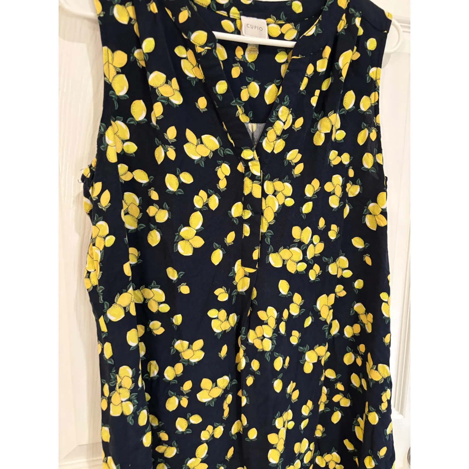 Cupio Lemon Print Dress Sleeveless V-Neck Midi Casual‎ Summer Large - Image 2