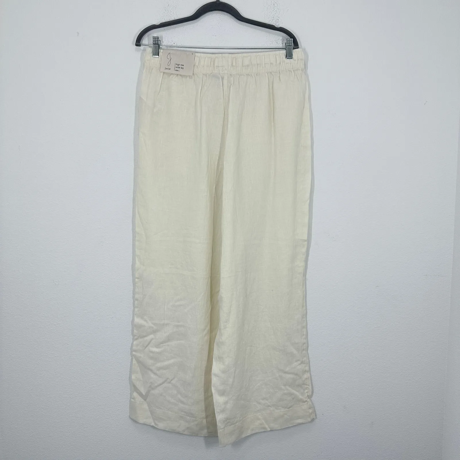 Joie High Rise Wide Leg Linen Pants Cream Size L Pull On Resort Vacation NWT - Image 4