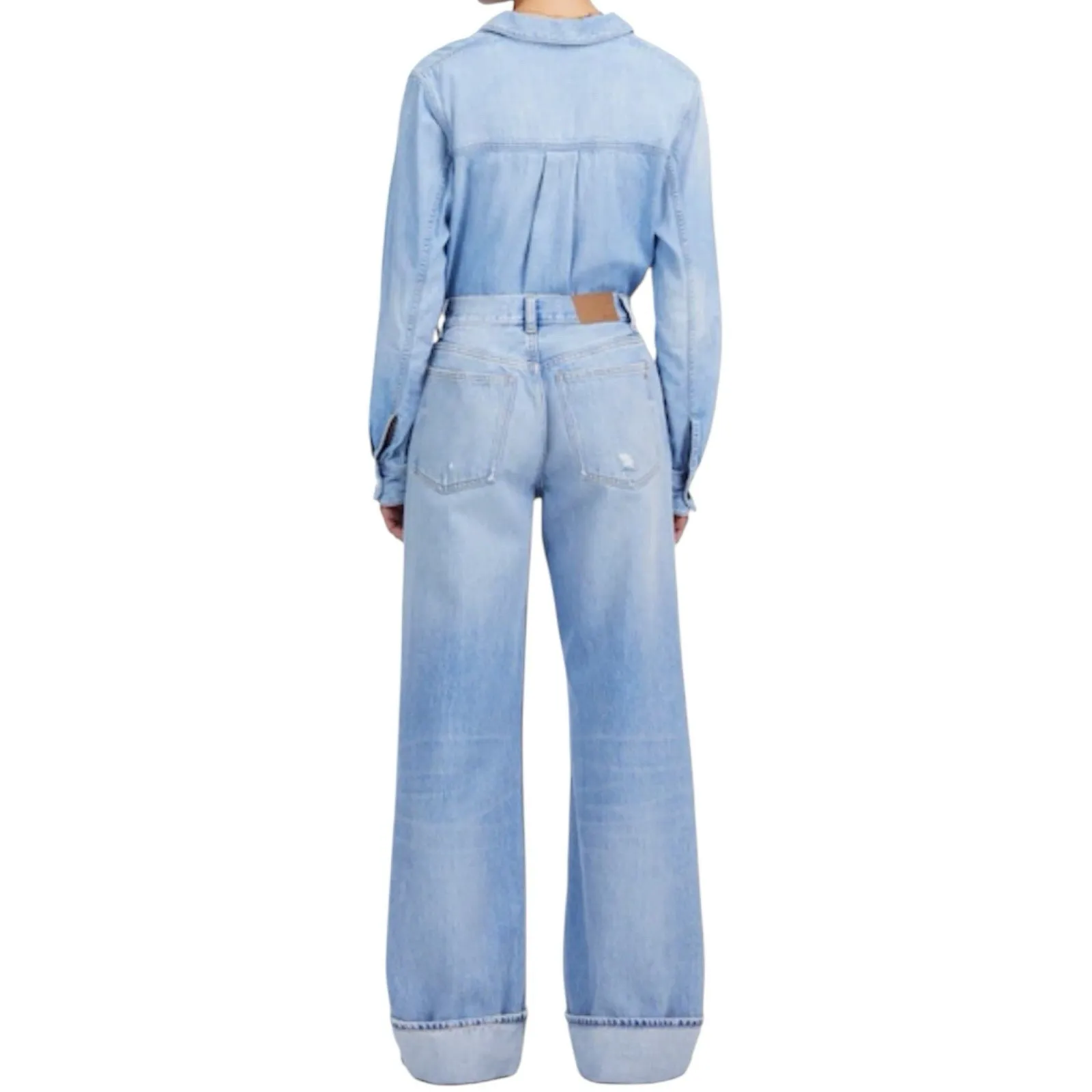 NWD Madewell Low Slung Baggy Jeans Distressed Cuffed Hallstead Wash Sz 25 Petite - Image 4