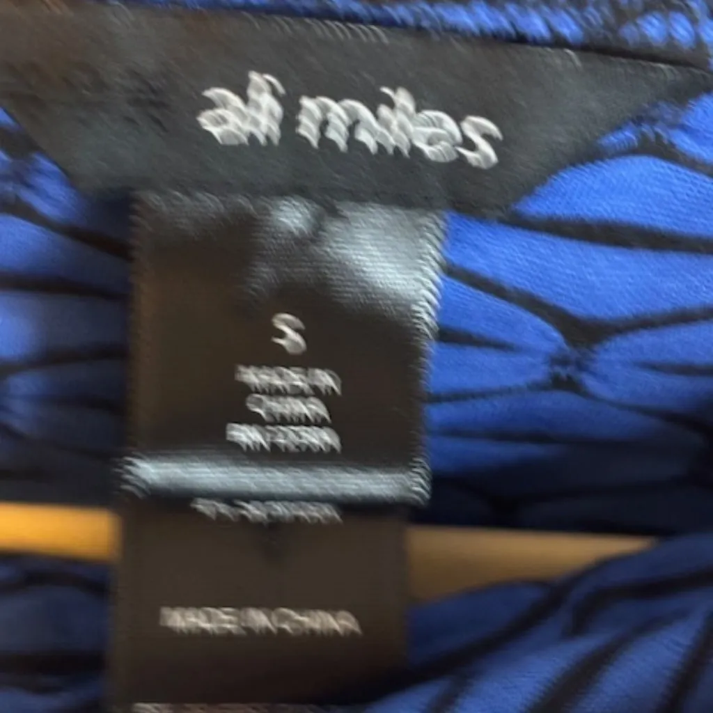 Ali Miles Blouse Women's Size Small Abstract Artsy tunic Cowl Neck Blue Black - Image 3