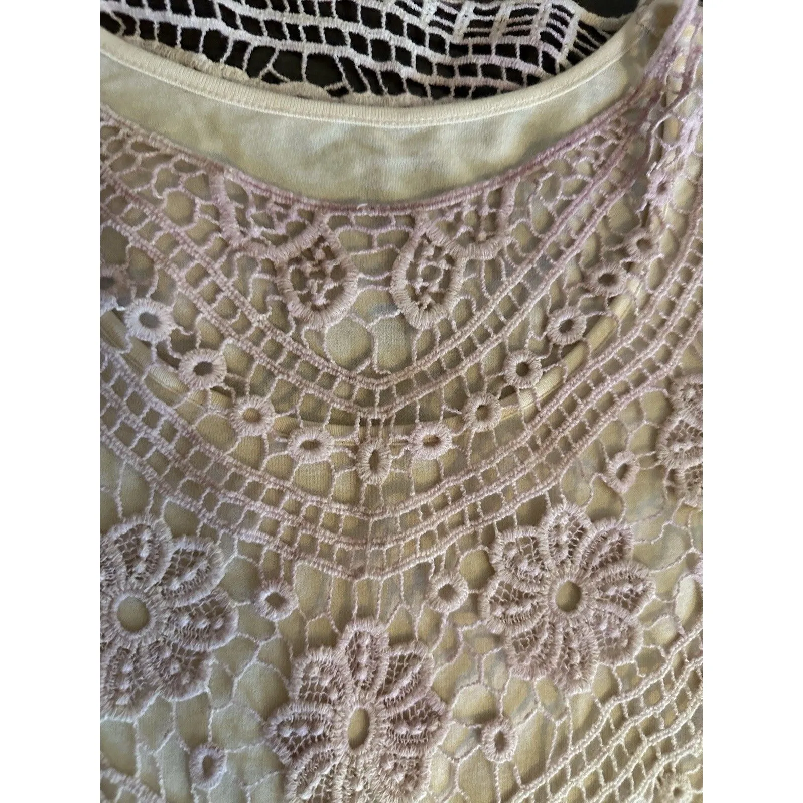 V Cristina Pink Ivory Ombre‎ Crochet Top Small Vacation Boho Chic Sweater Beach - Image 7