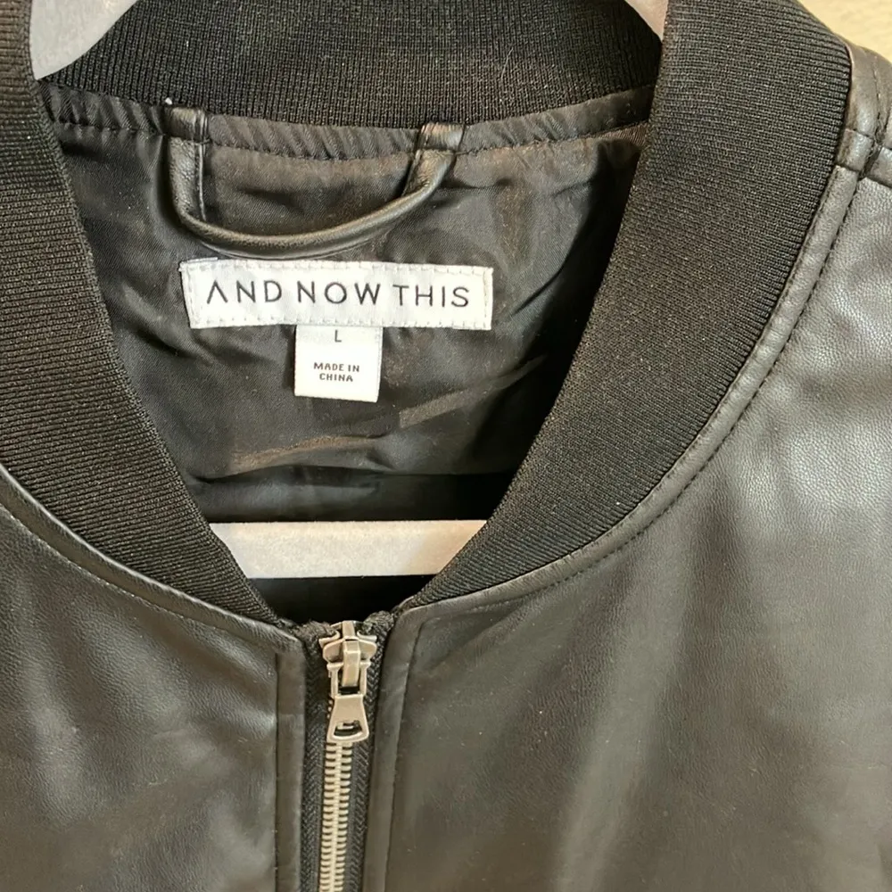 And Now This faux leather bomber jacket pockets EUC Black Size undefined - Image 2