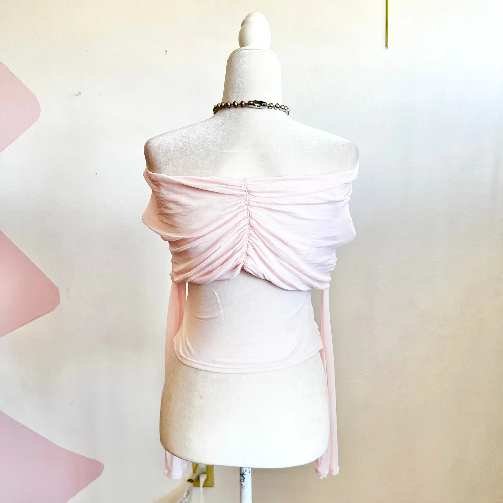 Helsa Off Shoulder Top Sheer Coquette Balletcore Retro Girly Pink XS - Image 2