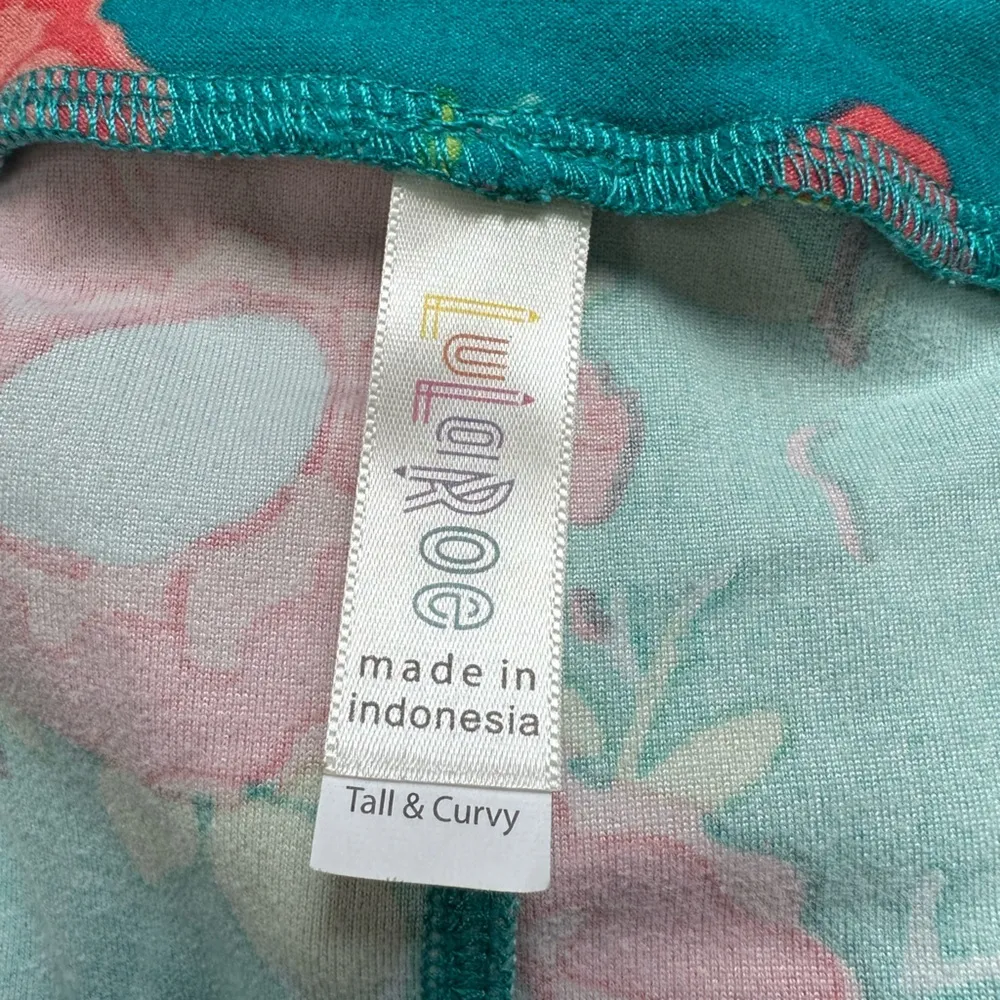 LuLaRoe Tall & Curvy TC Plus Size 1X Teal Blue Green Vibrant Floral Leggings - Image 8