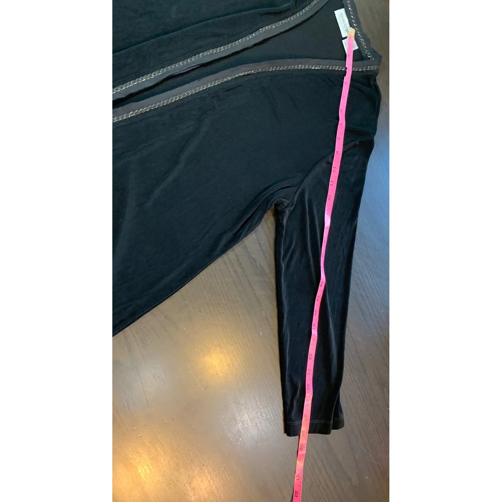 Chico's 2 Travelers Open‎ Front Cardigan Black Chain Trim Large Modest Office - Image 10