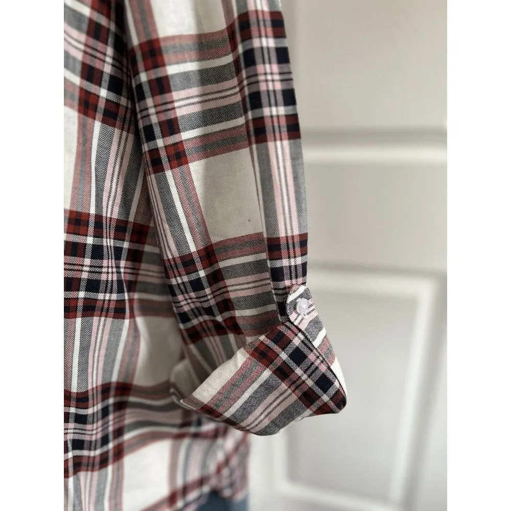 BARBOUR Bethwin Long Sleeve Button Up Shirt White Cloud Check Plaid Women Sz 14 - Image 4