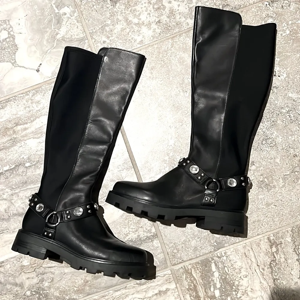 Karl Lagerfeld Milla Tall Leather Lug Sole Riding Boots in Black, Size 8M NEW - Image 6