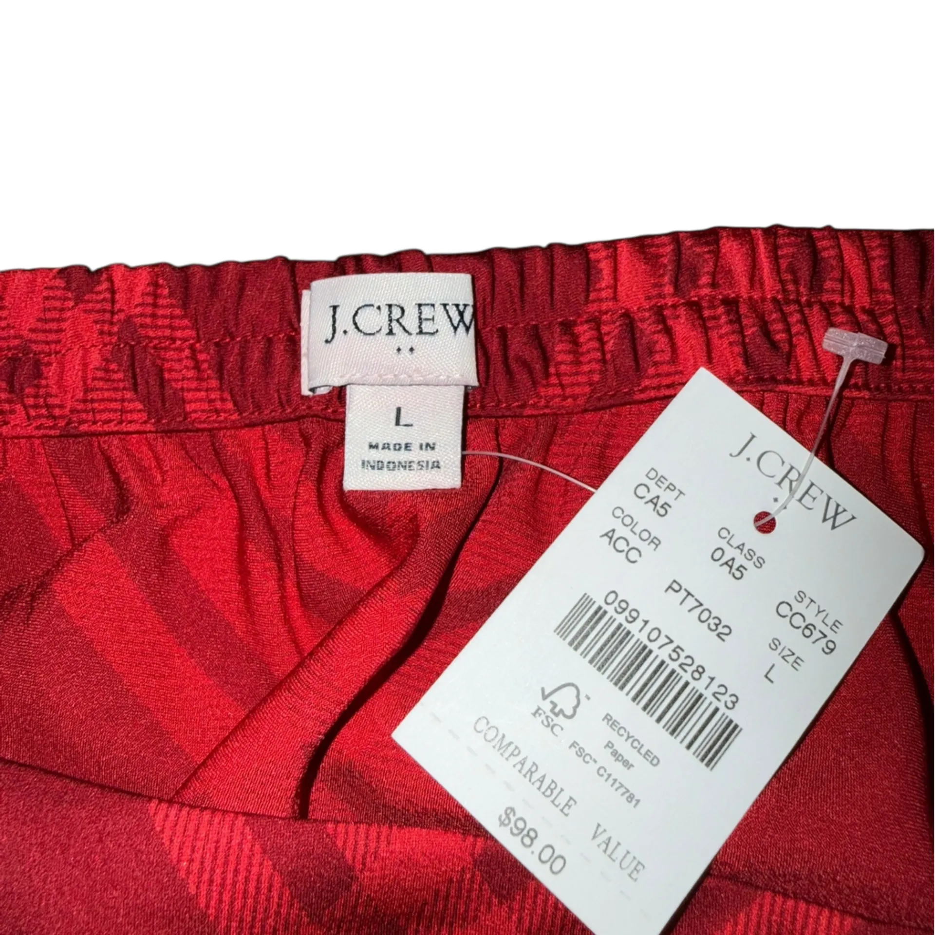 NWT- J.Crew Mid-Rise Bias-Slip Straight Midi Skirt – Red Plaid  - Size Large - Image 5
