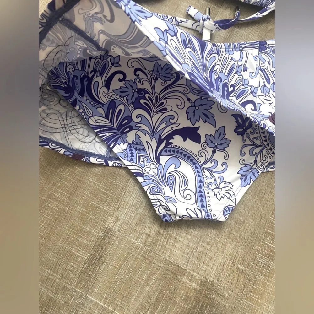 LAUNDRY NWT Bikini Small Swimwear Triangle Top Ruffle Bottom Paisley Embroidered - Image 7