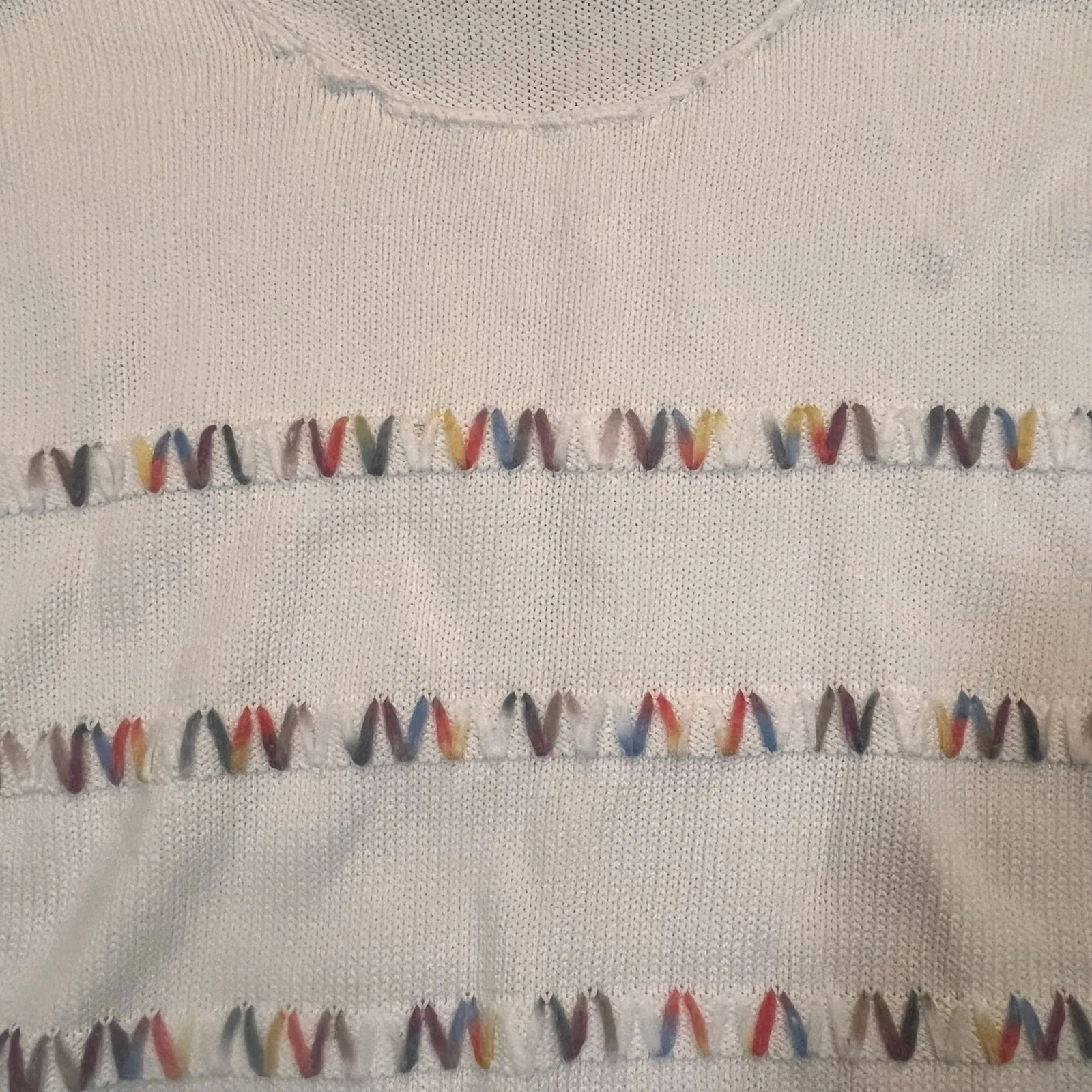 Christopher & Banks Women 1x  Sweater  White Colorful Knit Pullover Rainbow Yarn - Image 2