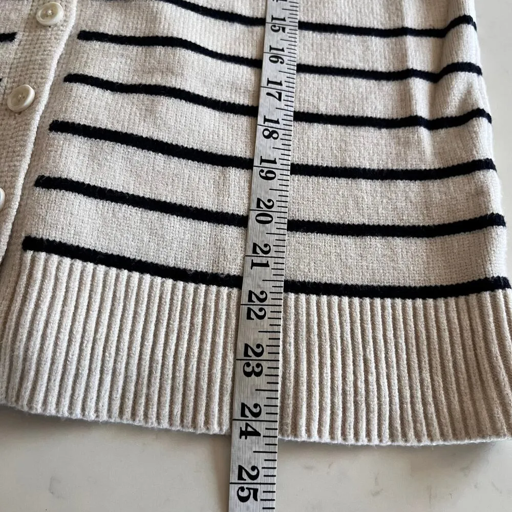 Zara Cream Black Striped Knit Sleeveless Cardigan Sweater Vest Size Small - Image 5
