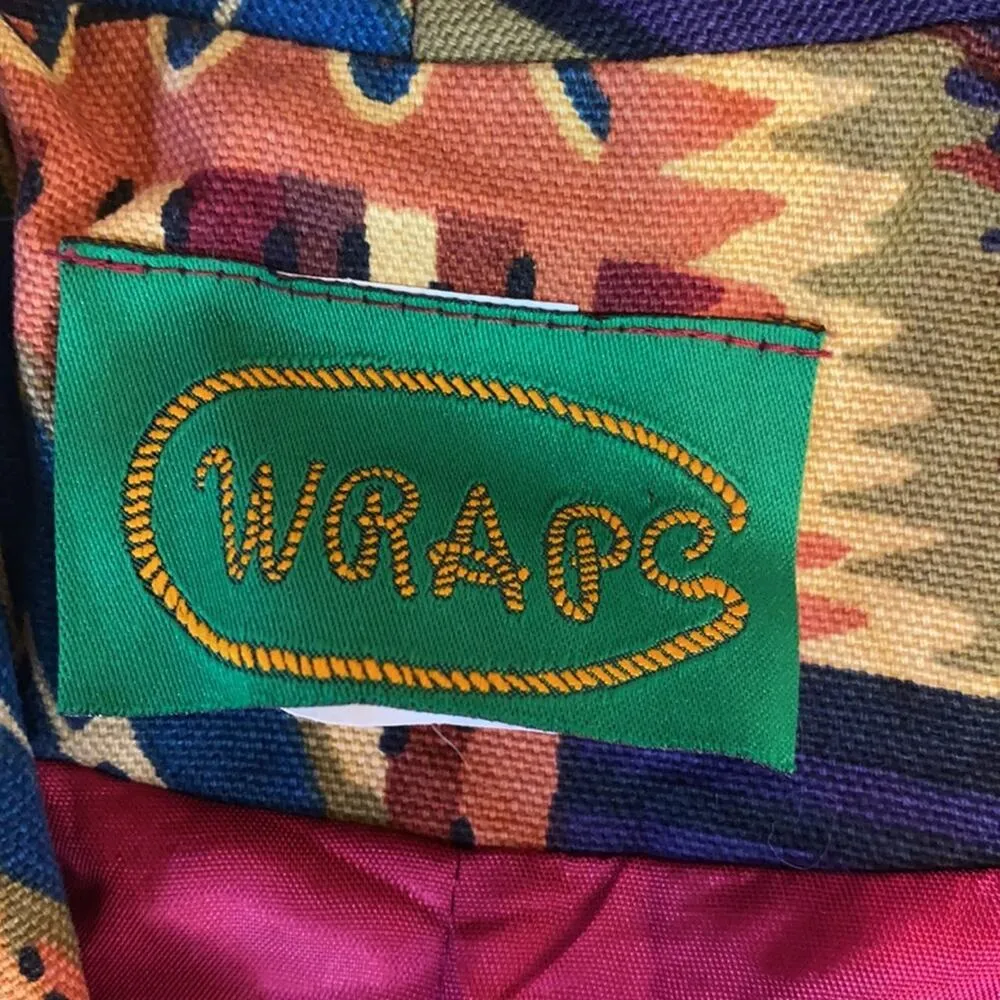 WRAPS Vintage Southwestern Western Patchwork Open Vest Size Medium Blue - Image 6