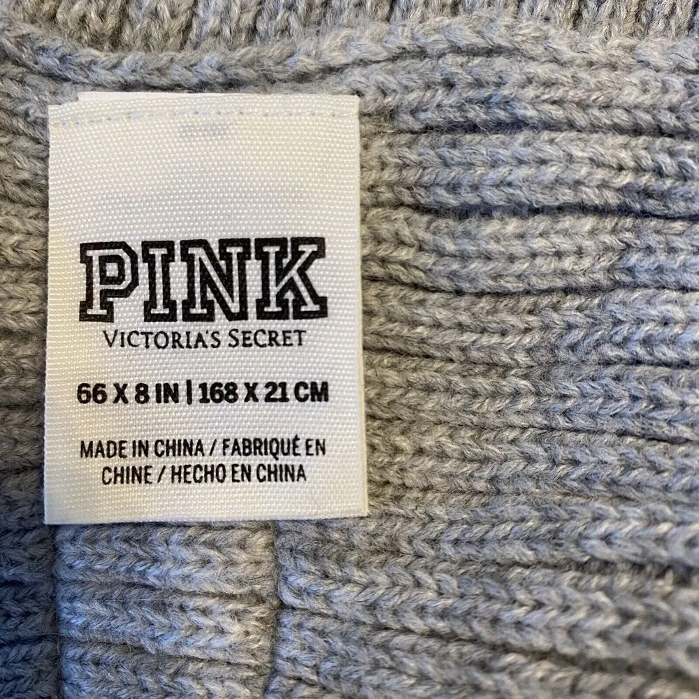 Victoria's Secret Pink Gray Scarf One Size Womens 66 in x 8 in - Image 4
