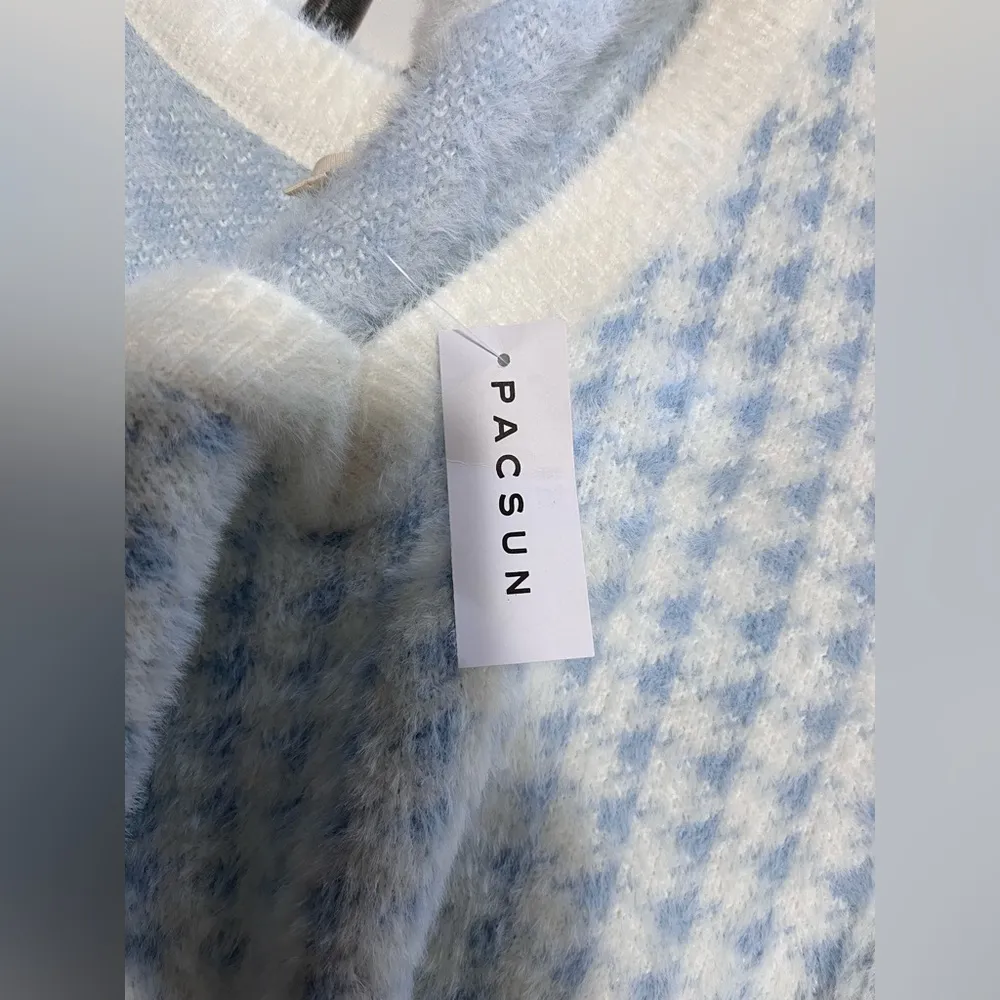 PACSUN LA HEARTS Houndstooth V-Neck Fuzzy Sweater NWT Women’s Sz S - Image 5