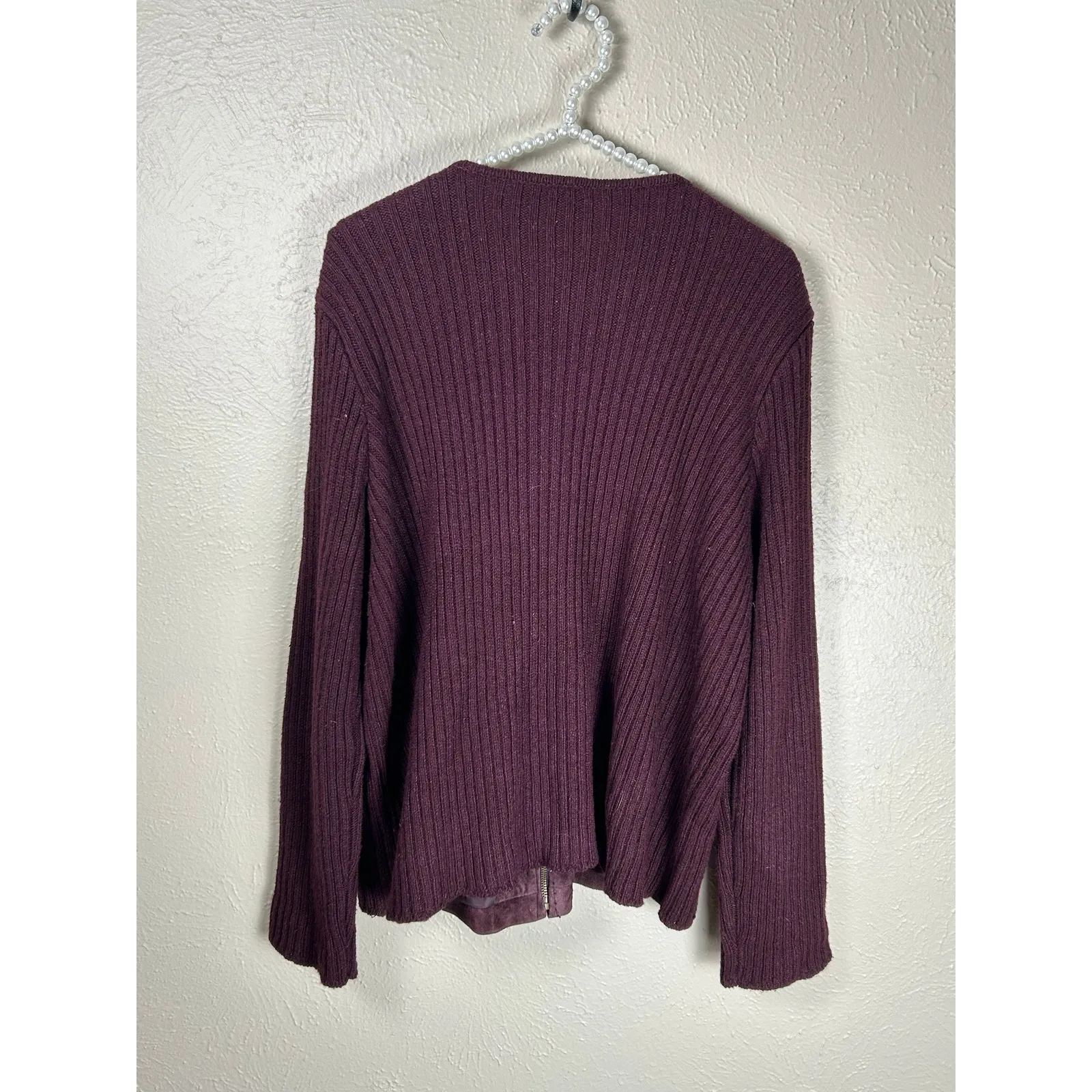 Emma James Suede Jacket Size Large Full Zip Wool Knit Maroon Coat Streetwear - Image 9