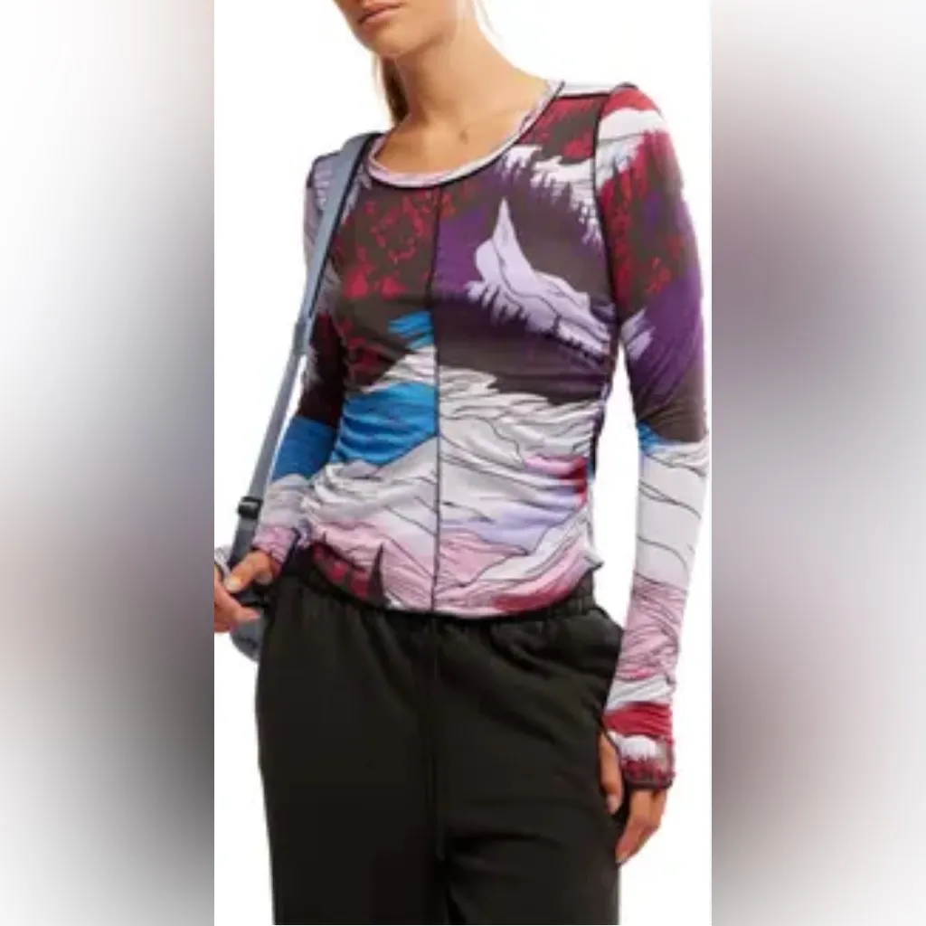 Free People Movement Patterned Right On Running Base Layer Red Size XS - Image 2