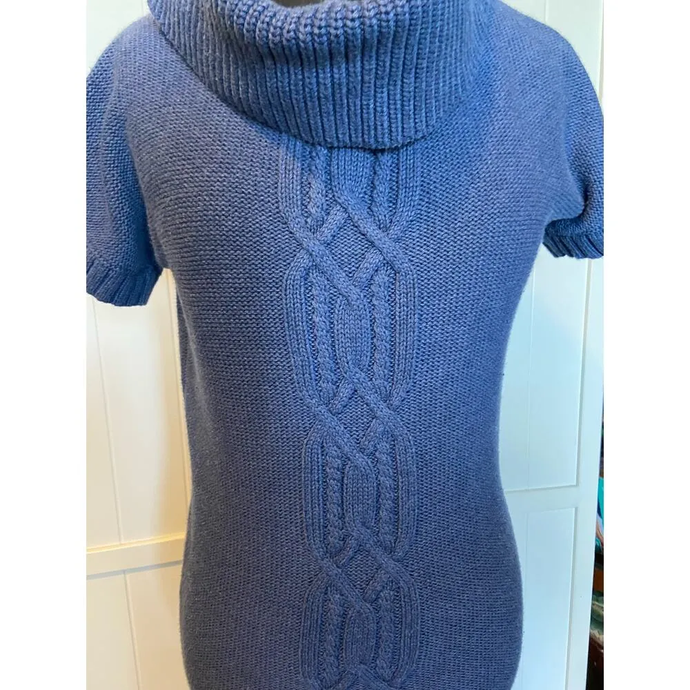 Athleta Womens Sweater Sz XS Tisbury Cableknit Turtleneck Iron Blue Short Sleeve - Image 9