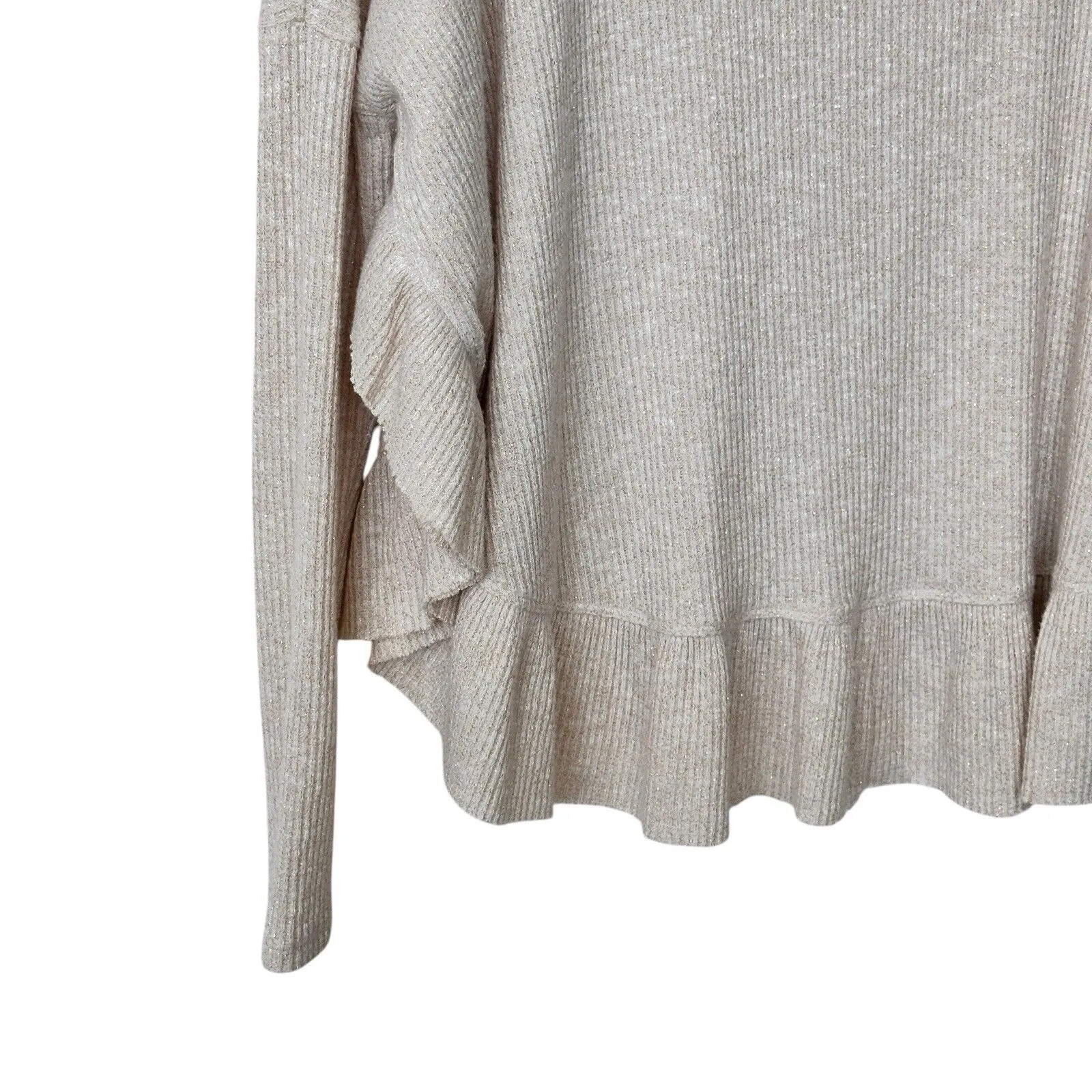 Anthropologie Orley Ruffle Cowl Neck Size S Metallic Cream Wove Sweater - Image 9