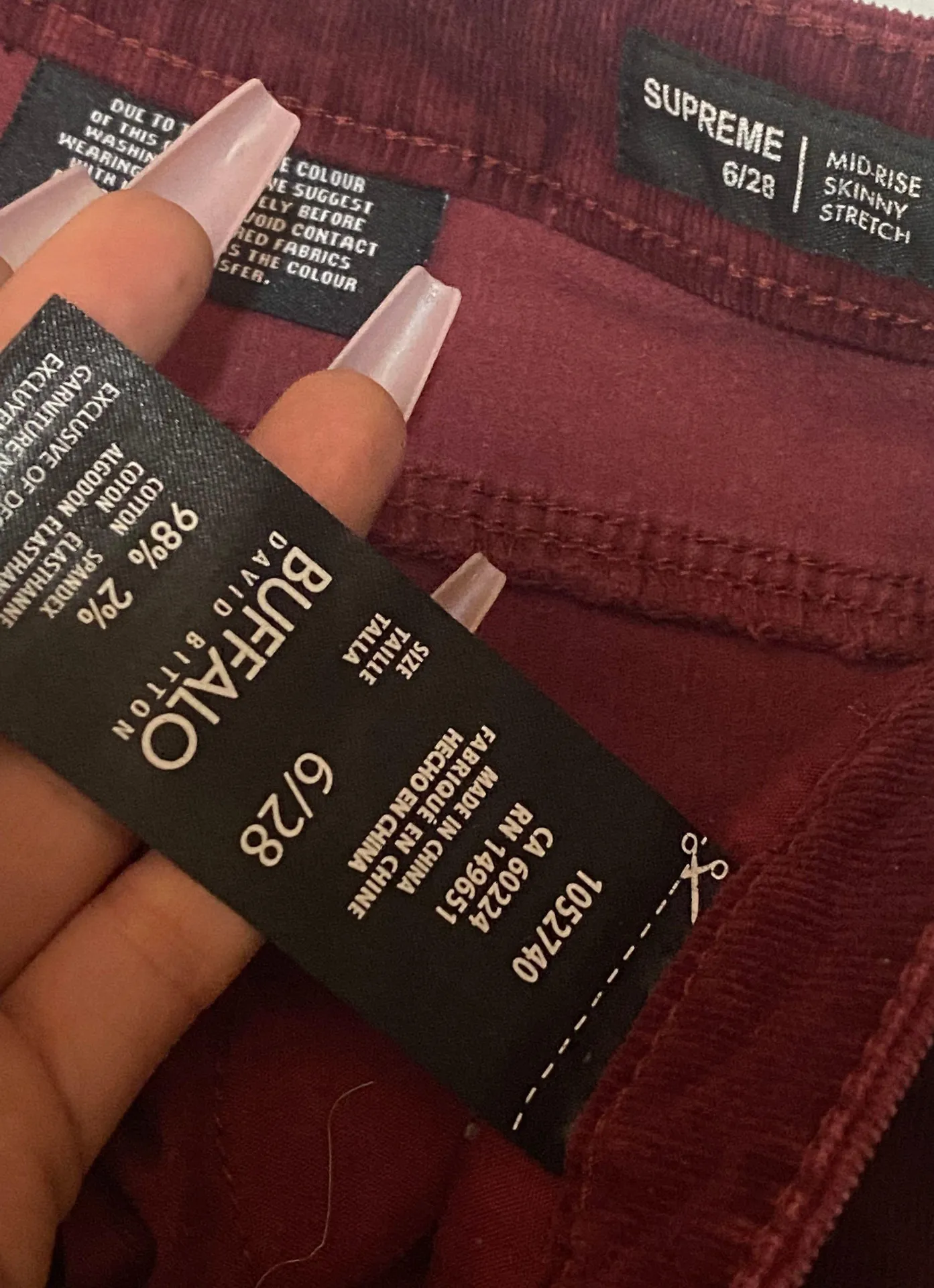 Burgundy corduroy pants Supreme Mid-Rise Stretch women 6/28 - Image 7