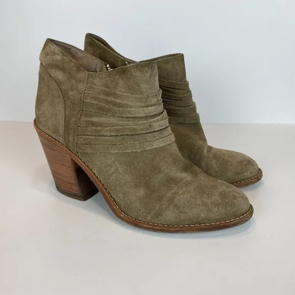 Loeffler Randall Ankle Booties 9 Khaki Green Gray Suede Leather Stacked Heel - Image 16