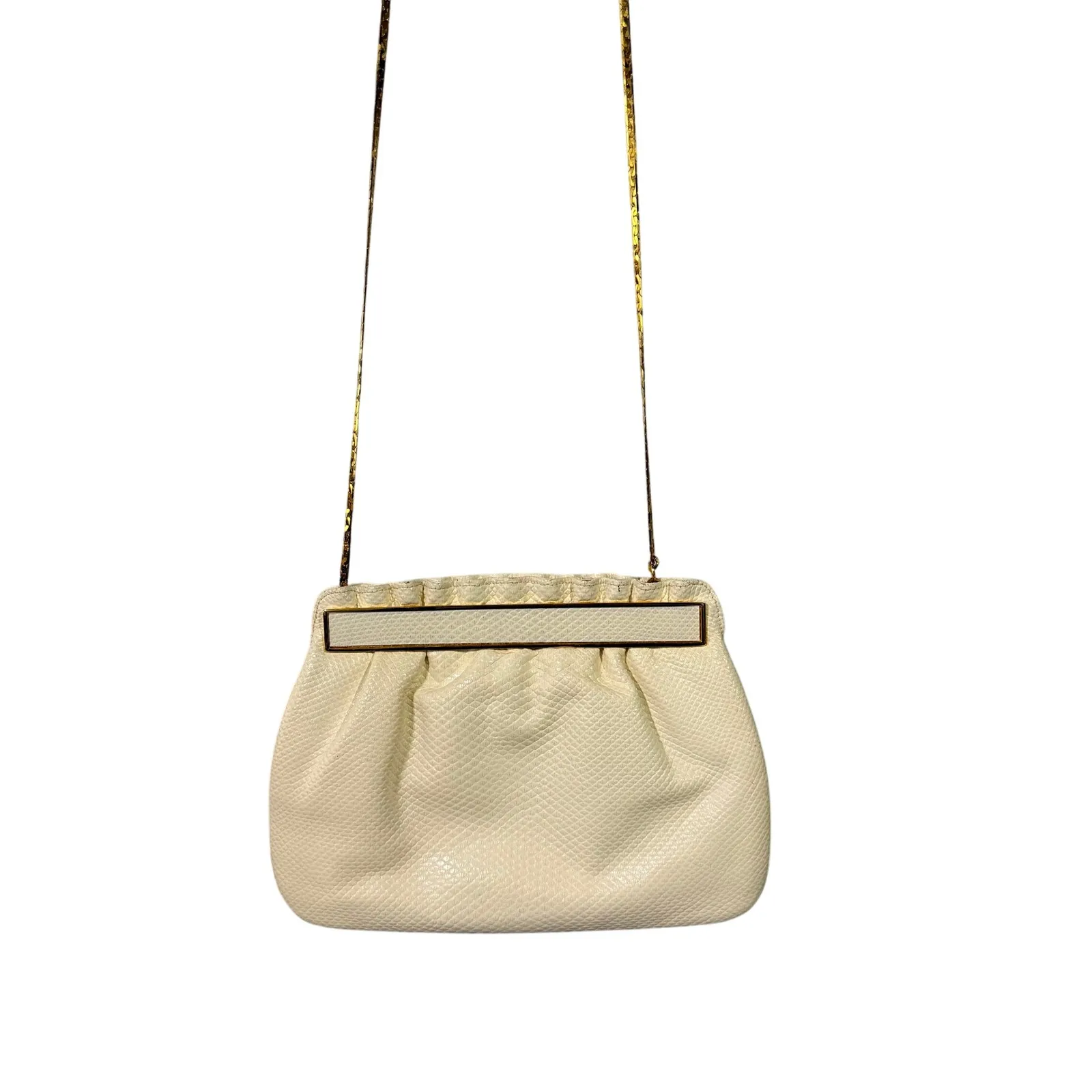 Finesse La Model Vintage Cream Evening Bag Gold Jewel Lock Snakeskin Texture - Image 6
