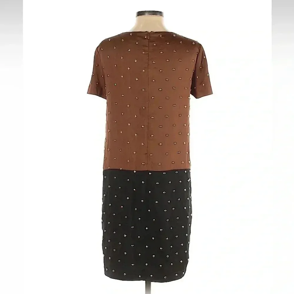 Michael Kors Black Brown Gold Studded Shift Dress Women’s Size S Small - Image 3