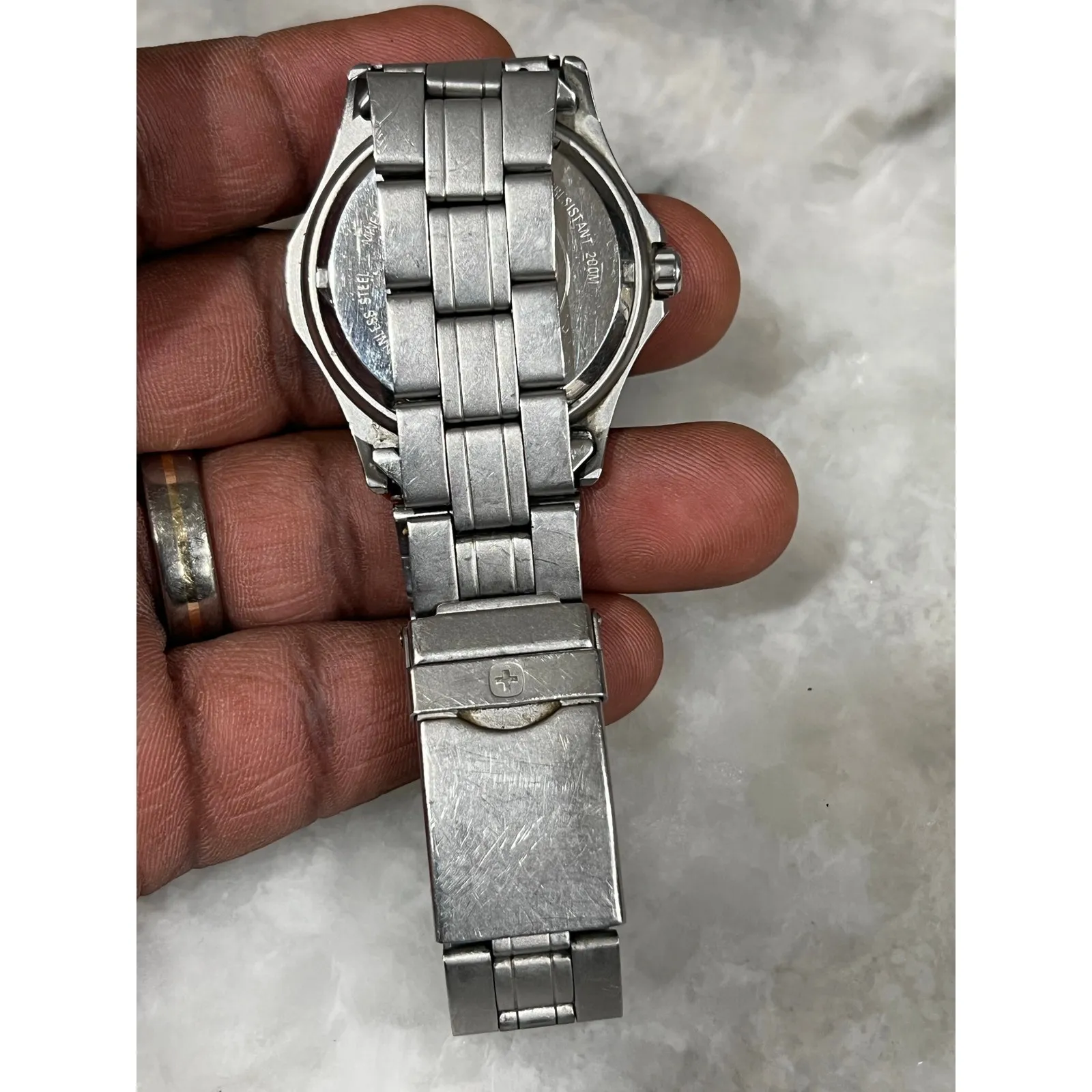 Wenger Swiss Military Watch 200M Diver Day Date Black Dial Stainless Steel Silver - Image 6