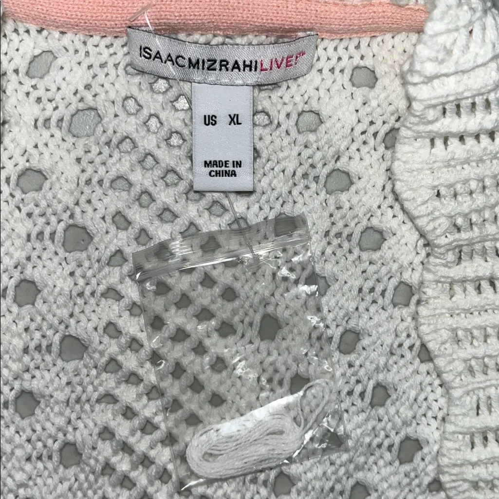 Isaac Mizrahi Live! NWT XL Off White Fringe Open Stitch Crochet Sweater Cardigan - Image 5