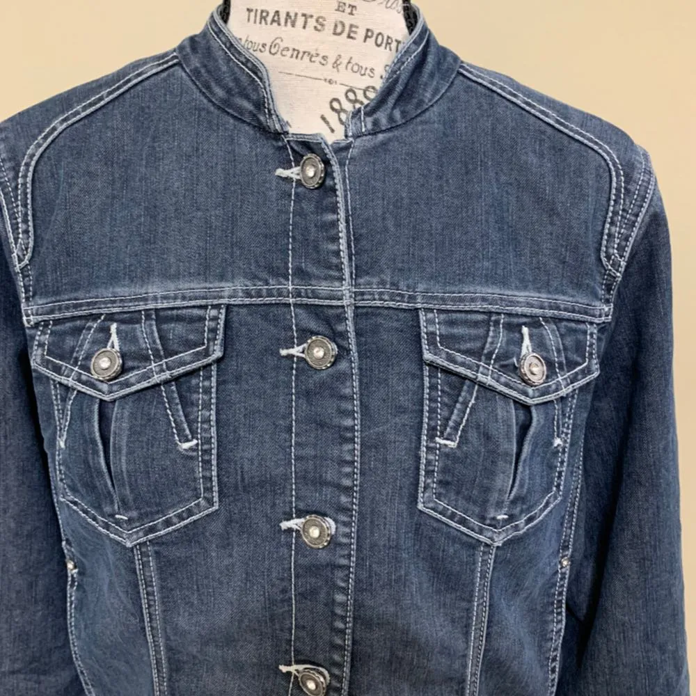 Platinum Rhinestone Jean Jacket - Image 5