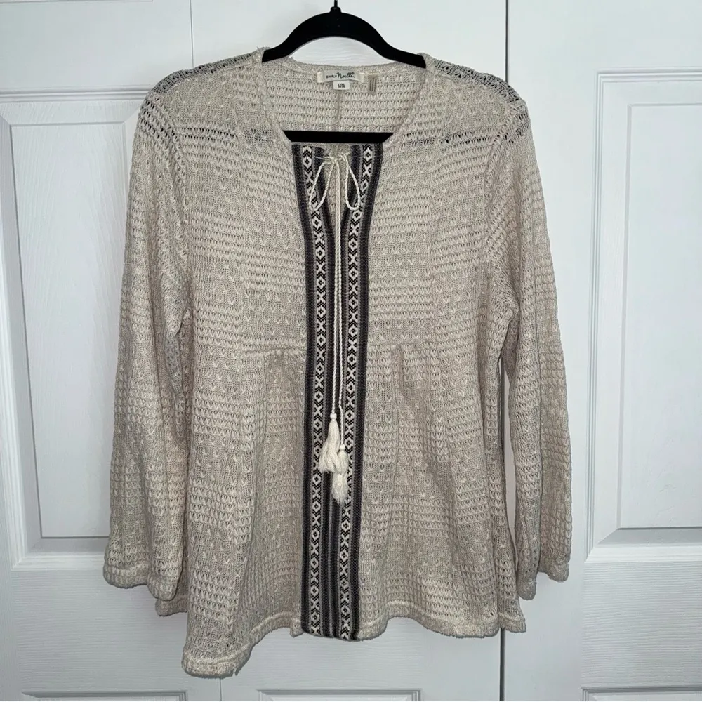 Simply Noelle Beige Knit Blouse Cottagecore boho crochet style size 12-14 - Image 2