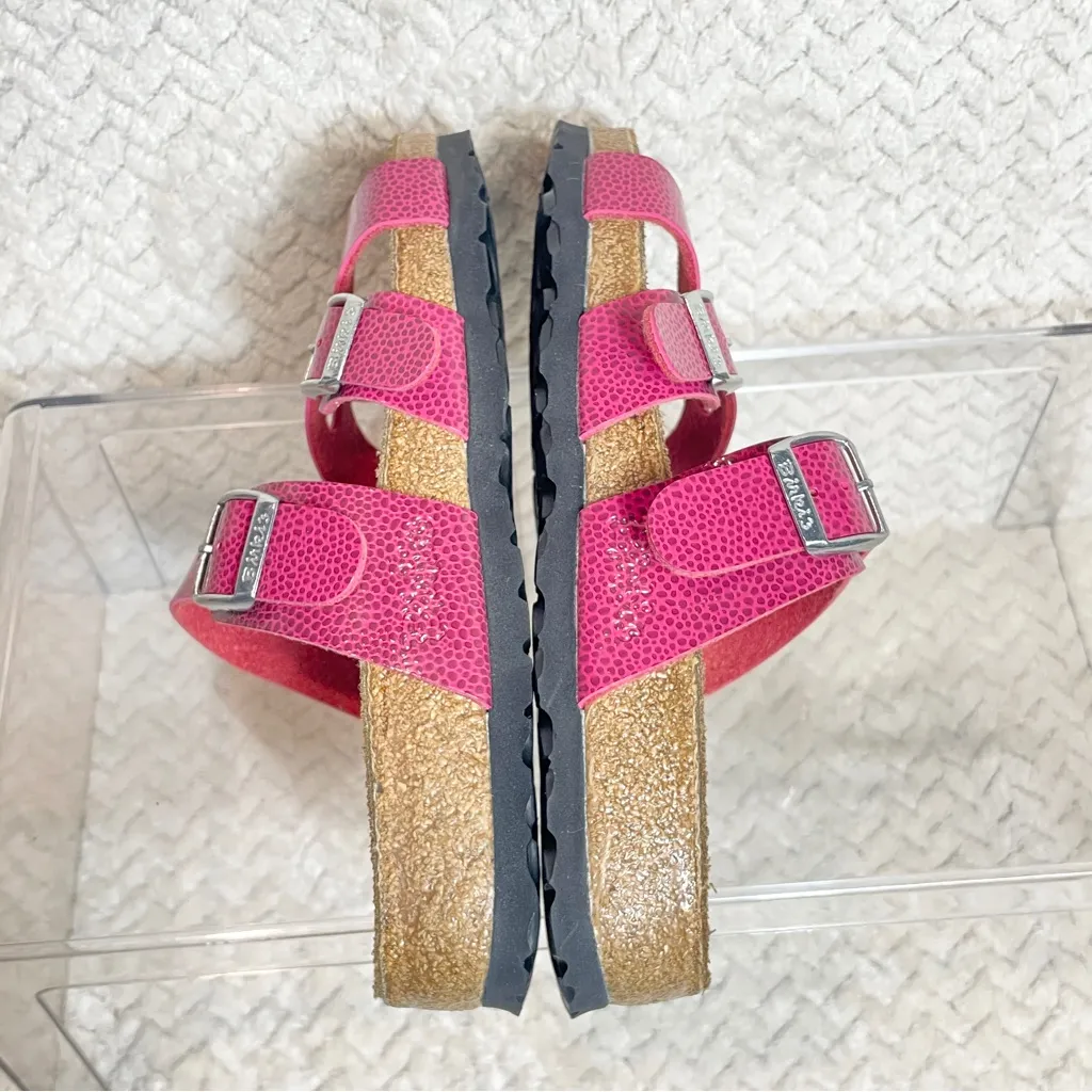 Birkenstock Birkis Pink Embossed Criss Cross Sandal Slides Women Size EU 36/US 5 - Image 8
