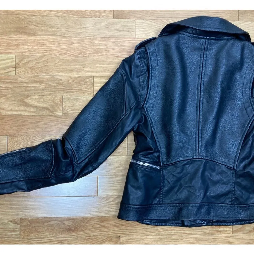 BLANK NYC Faux Leather Moto Jacket Womens Med Black Biker Vegan Coat Pebbled Zip - Image 7