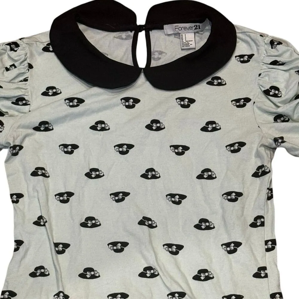 Y2K Forever 21 Mint Green Cartoon Print Peter Pan Collar Top Size Small - Image 2