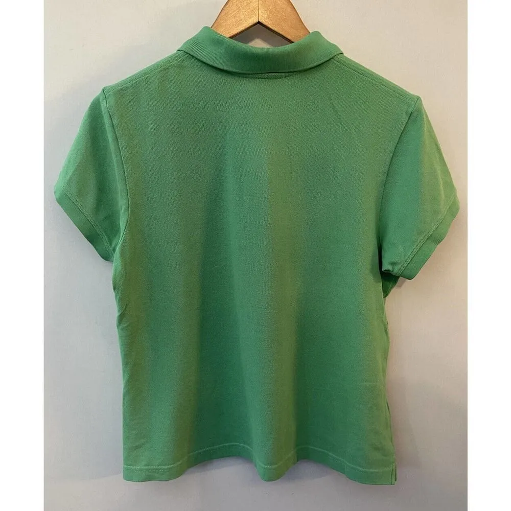 Lilly Pulitzer Women's Large Green Shrunken Polo Shirt Short Sleeve Embroidered - Image 2