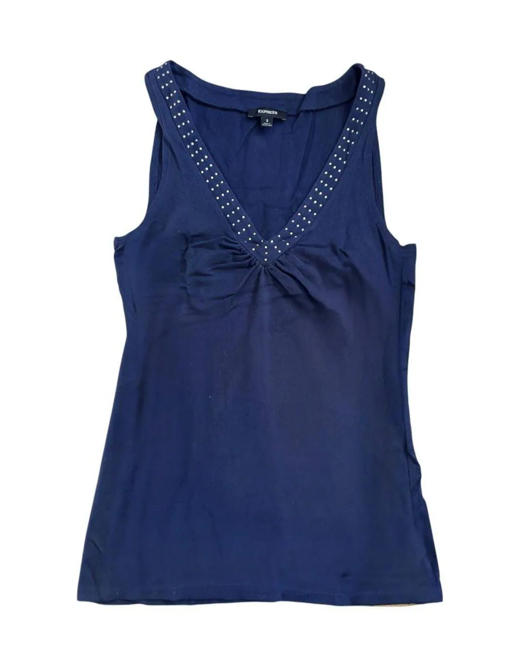 Express Top Womens Black Tank VNeck Studded Rhinestone Sexy Streetwear - Image 2