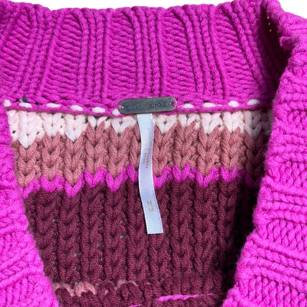 Free People Fuchsia Rose Devon Chunky Knit Sweater Women’s US M - Image 5