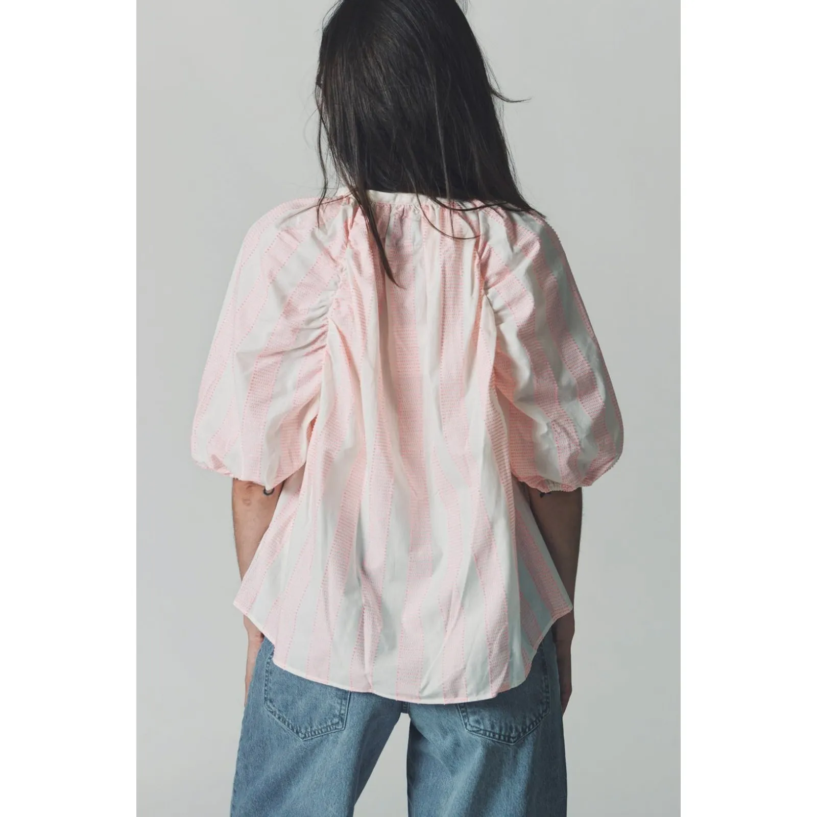 The Shirt by Rochelle Behrens The Antoinette Pink Striped Shirt Sz‎ XL Tassel - Image 3