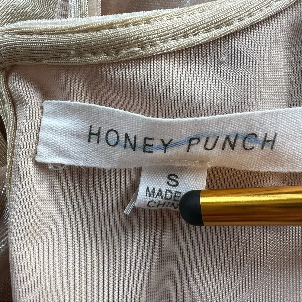 Honey Punch Champagne Beige Velvet Open Back Romper S - Image 15