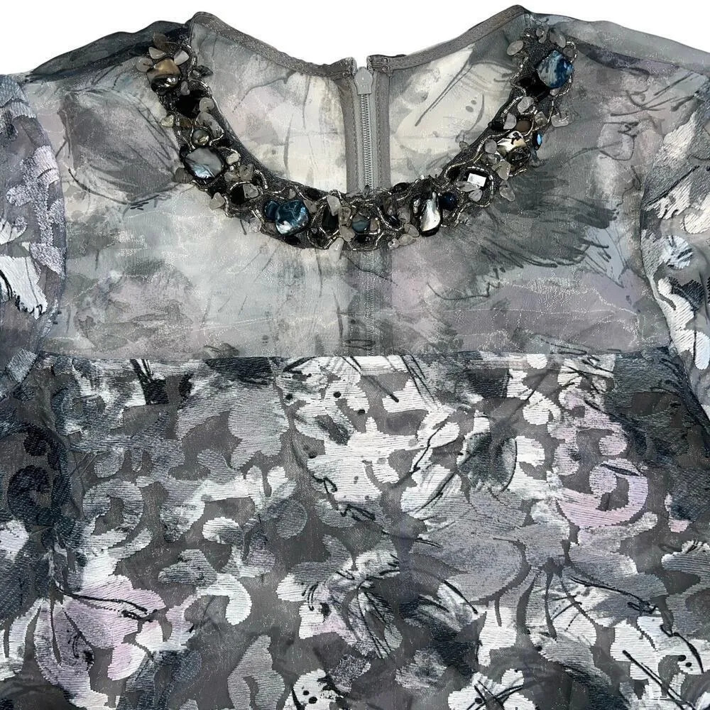 Belle Badgley Mischka Kristin Black Gray Shift Dress Polished Stone Neck Size 4 - Image 6