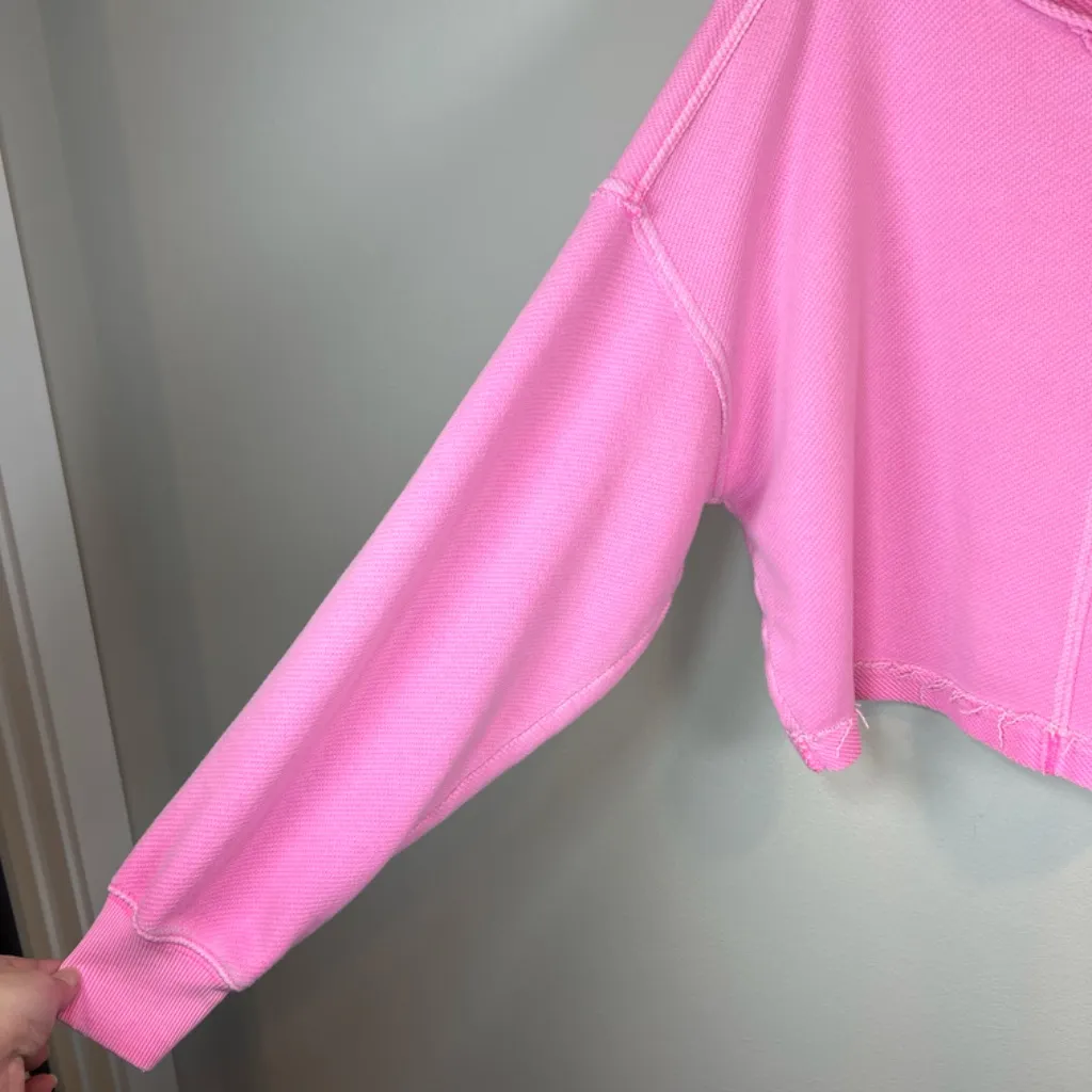 Aerie Beach Party Crop Crewneck Sweatshirt Pink Oversized Distressed FLAW  Small - Image 5