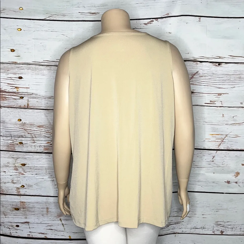 Susan Graver Essentials Size 3X Tan - Floral Lace Overlay V-Neck Tank Top Blouse - Image 3