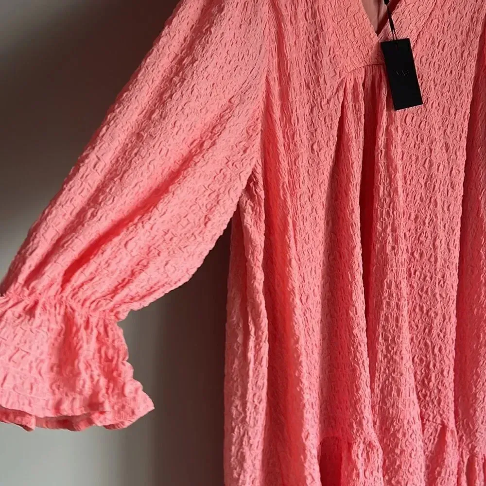 NEW ASOS Y.A.S BubbaTextured Mini Smock Dress with V-Neck and Long Back in Pink - Image 6