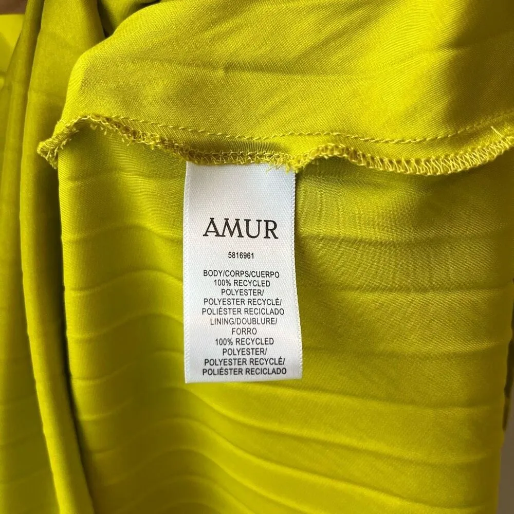 AMUR Dixon Citrine‎ Lime Green Pleated Halter Satin Midi Cocktail Dress Sz 4 NWT - Image 12
