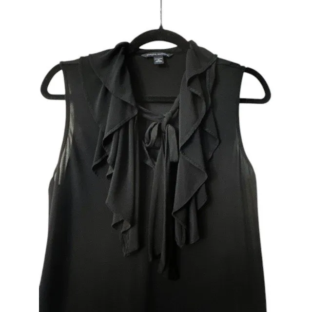 Banana Republic M Black Sleeveless Ruffle Blouse Sheer Whimsy Goth Witchy Allure - Image 8