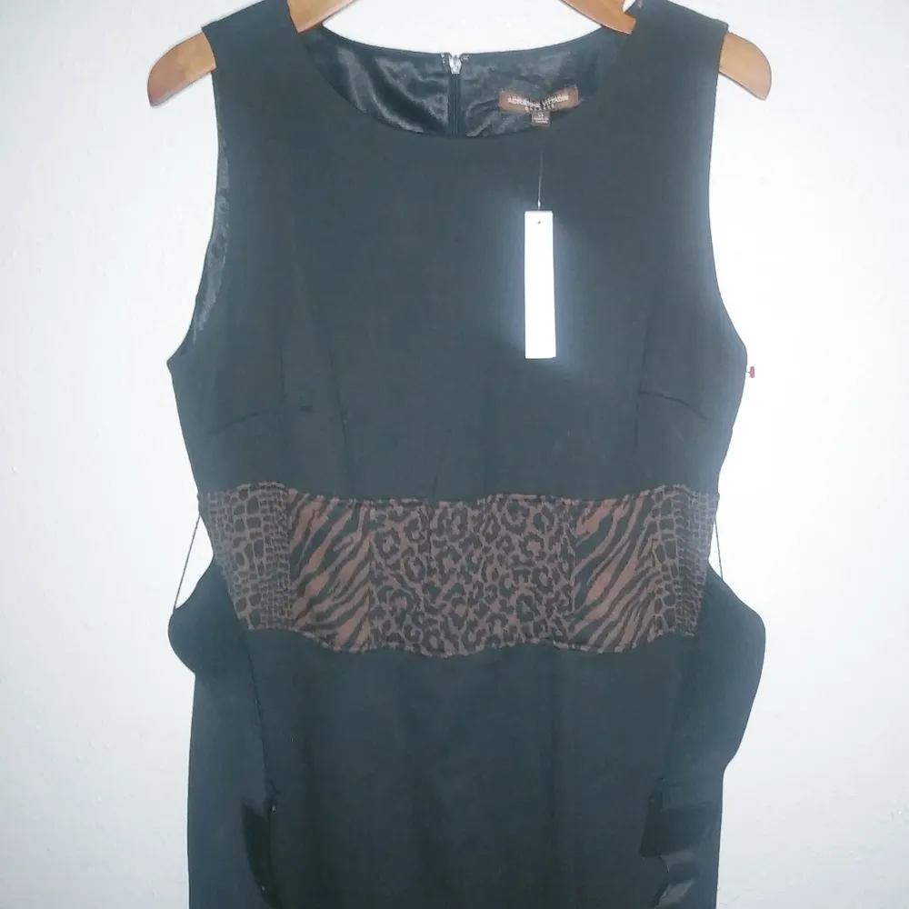 Adrienne Vittadini 14 Sleeveless Black Sheath Animal Print Belted Dress - Image 5