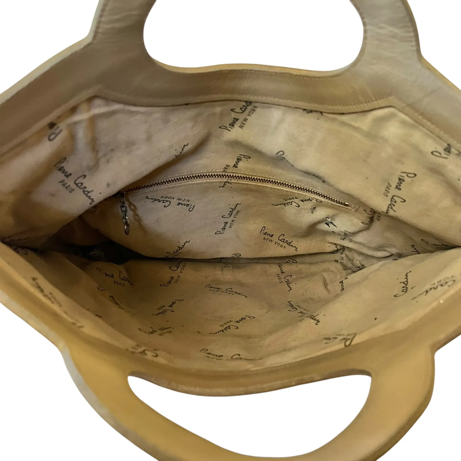 Pierre Cardin Vintage Jacquard Logo Beige Leather Foldover Tote Evening Bag - Image 4