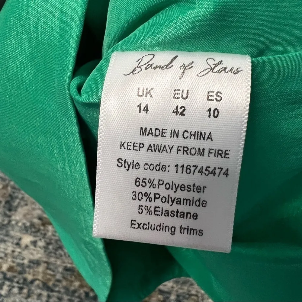 Band of Stars Green Puff Sleeve Rhinestone Cutout Dress Size 8 - Image 11