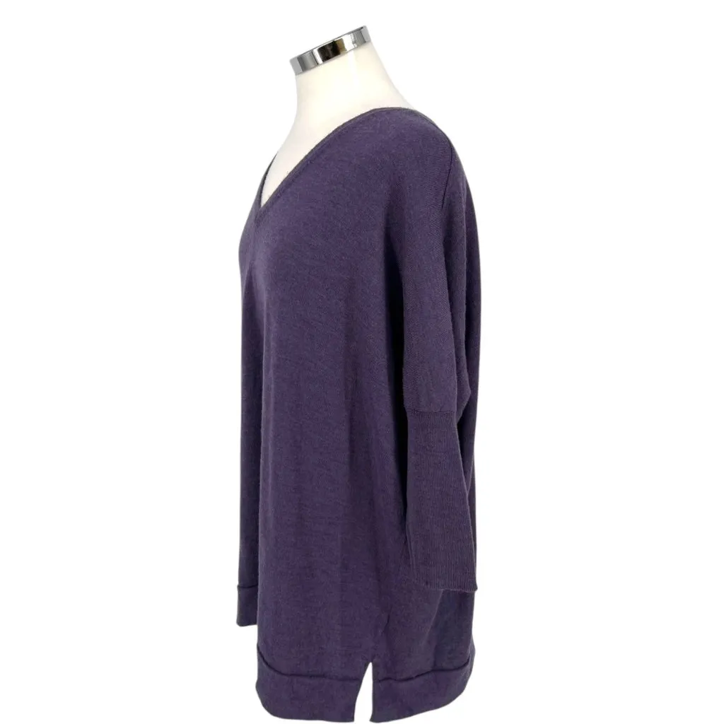 Eileen Fisher V-Neck Merino Wool Cropped Sleeve Sweater Purple Size Large - Image 5
