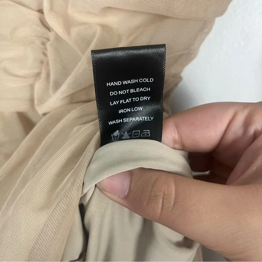 Michael Costello x REVOLVE Franky Mini Dress Size XS Taupe Beige Ruched Bodycon - Image 5